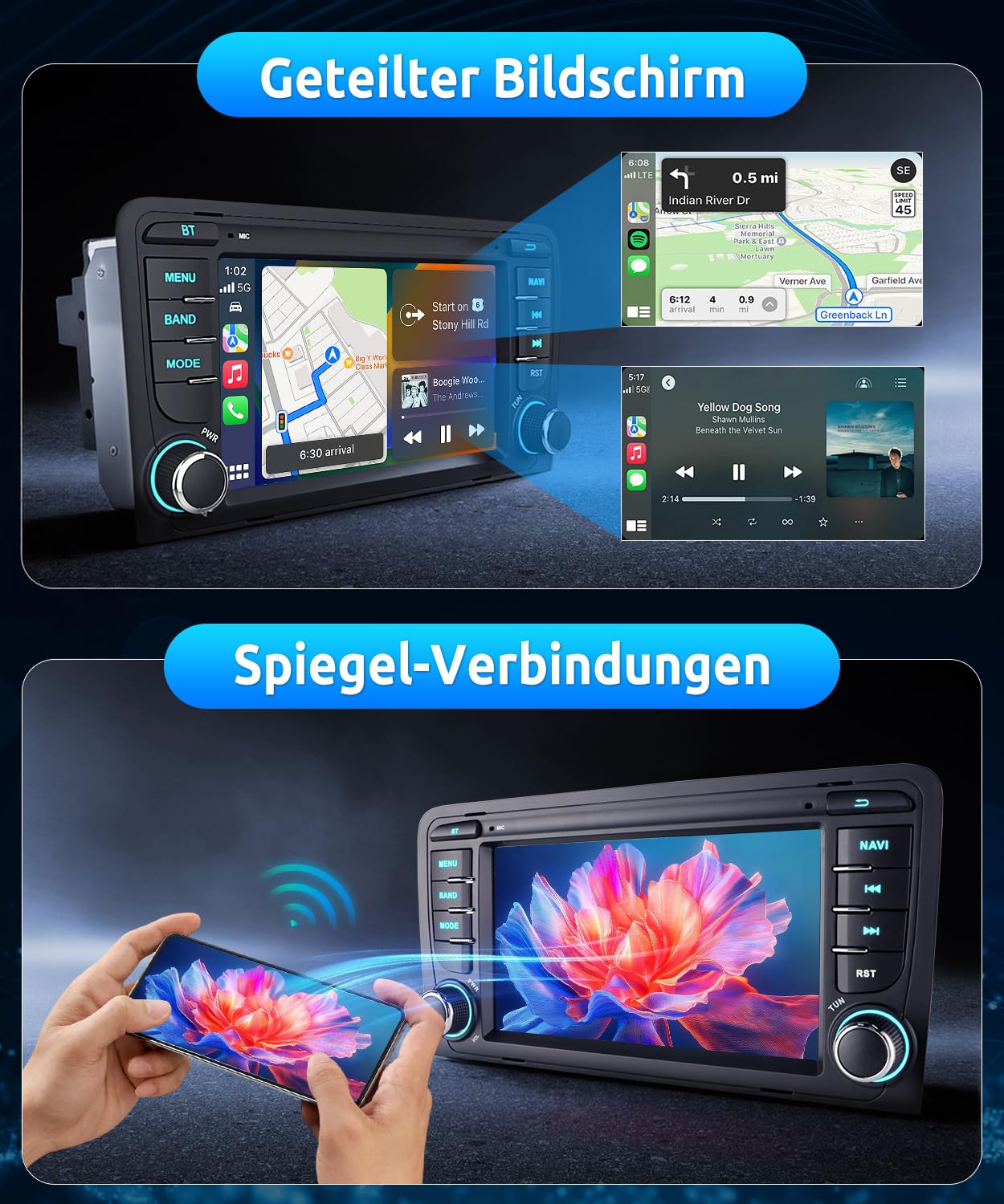 ESSGOO Autoradio für Audi A3 8P, S3 8P, RS3 8PA | 2+64GB Android 15, 7 Zoll Touchscreen, Wireless CarPlay & Android Auto, GPS/WLAN, Bluetooth 5.0, DSP