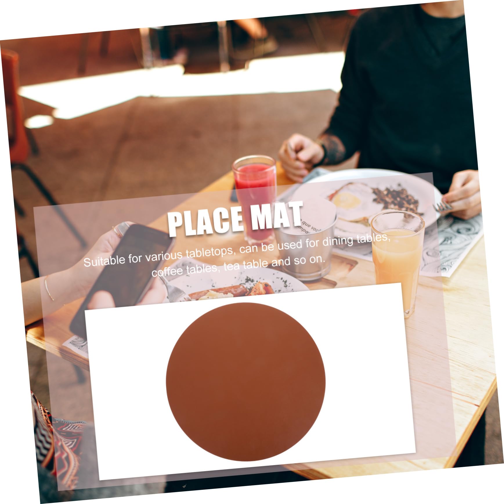 6 Pièces Set Table Ronds Cuir PU pour Décoration de Table à Manger Résistants à Eau pour Cuisine Couleur Noix
