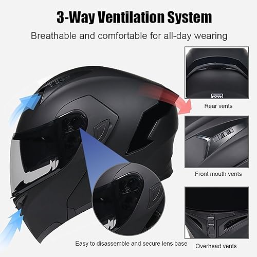 Miniatura 3 de Casco modular Moto Bluetooth con doble visera, con micrófono para Respuesta Automática Casco de Moto Homologado ECE Adecuado para Hombre Mujer