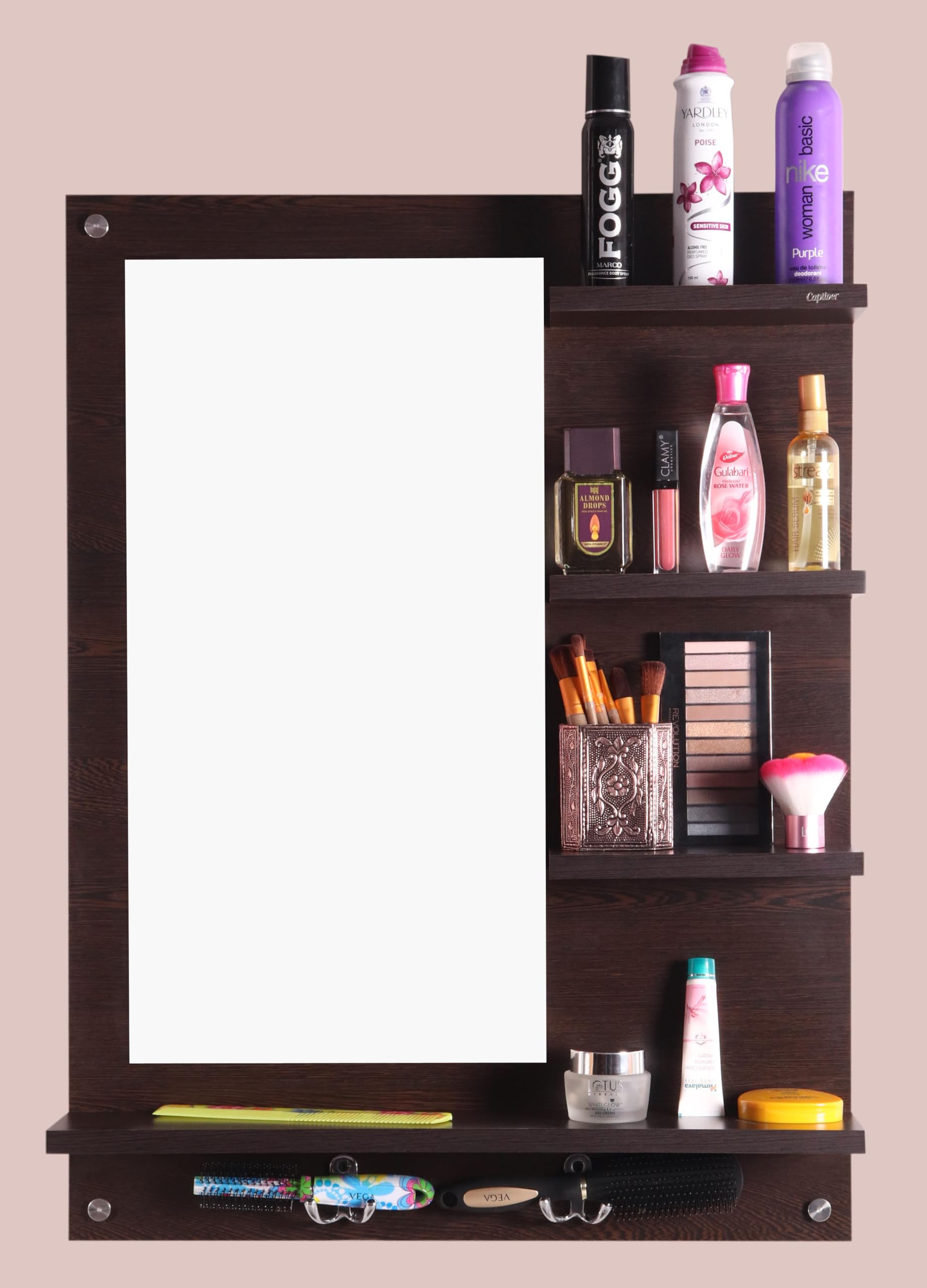 Captiver Engineered Wood Bellezza Wooden Wall Mounted Dressing Table Stand (60X80 CM, Wenge) I Mirror Bathroom Organizer Storage Bedroom Living Room Wash Basin Shelf Big