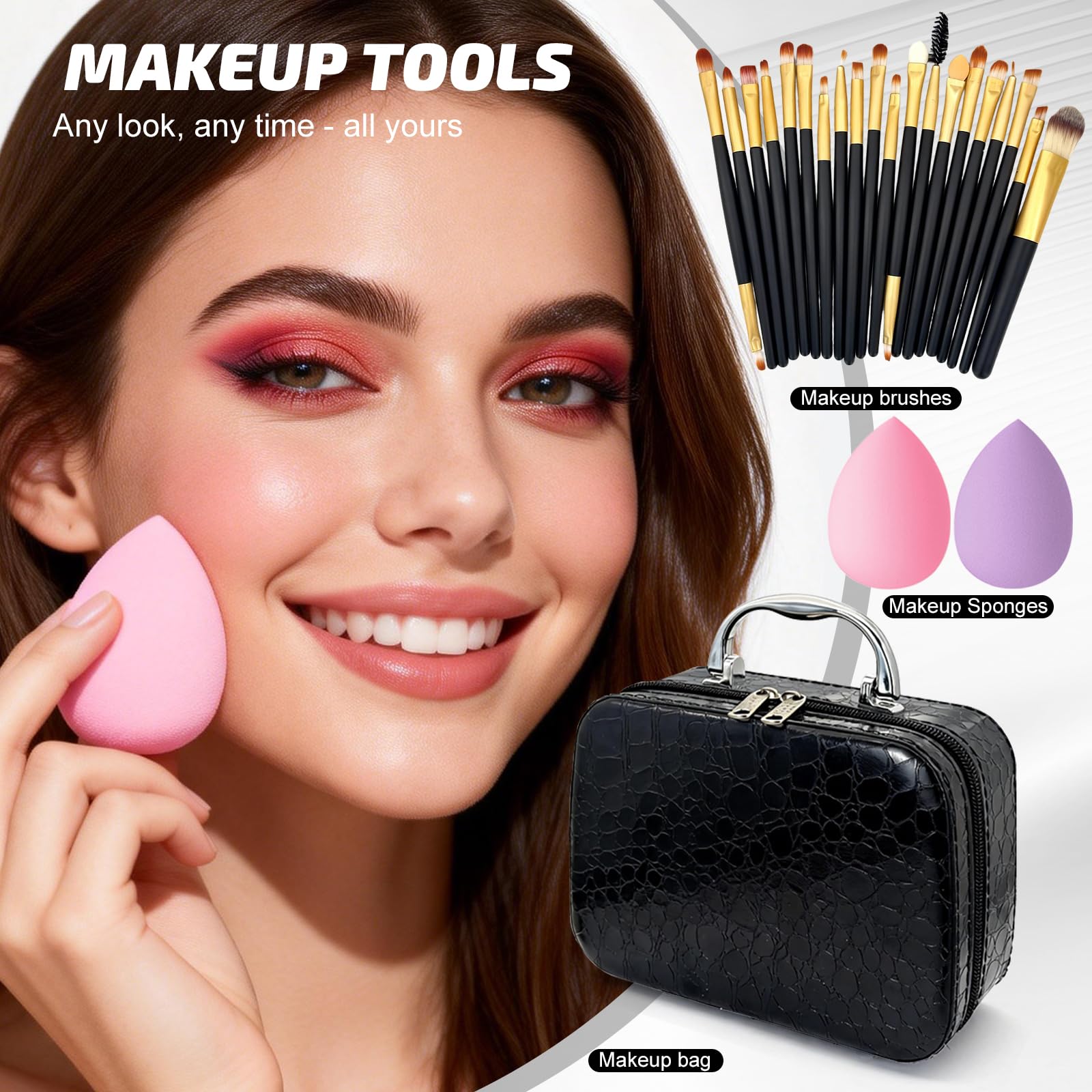 Kit Maquillaje Mujer Profesional Completo, Set de Maquillaje Adolescente Chica con Bolsa Maquillaje Viaje, Estuche Maquillaje Regalo con Paleta Sombras Ojos BB Cream Rímel Gloss Labios Base Maquillaje