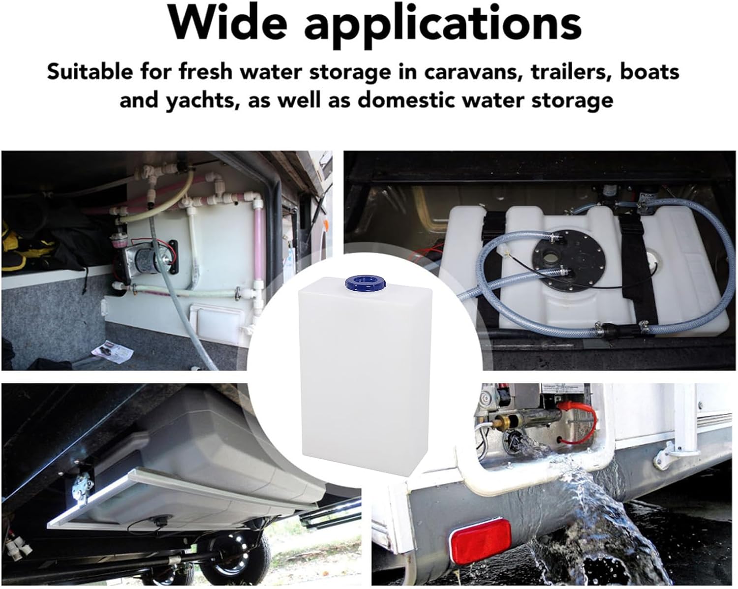 12 Gallon RV Water Tank, Shock Weather Proof Seamless Design Water Storage Container with Smoother Exterior for Trailer Campervan Boat Yacht