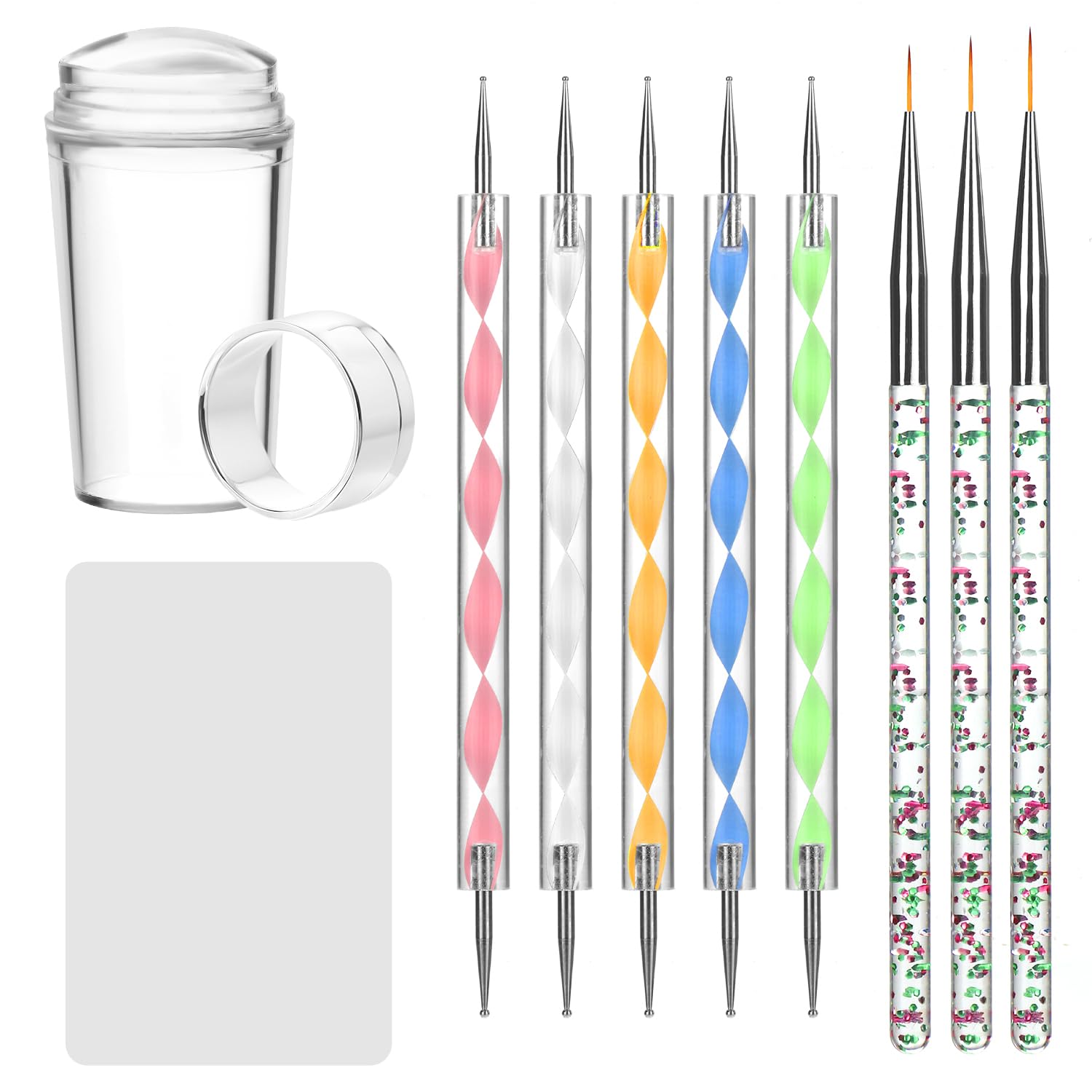 QWORK® Nagelstempel Set, Nagelkunst Stempel mit Schaben, 3 Nagelpinsel, 5 Doppelseitige Dotting Pens