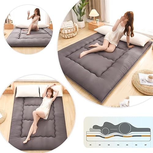 Miniatura 5 de Colchón de futón japonés extra grueso plegable enrollable para suelo, colchón de arrastre para el suelo, colchón de campamento, colchoneta de dormir