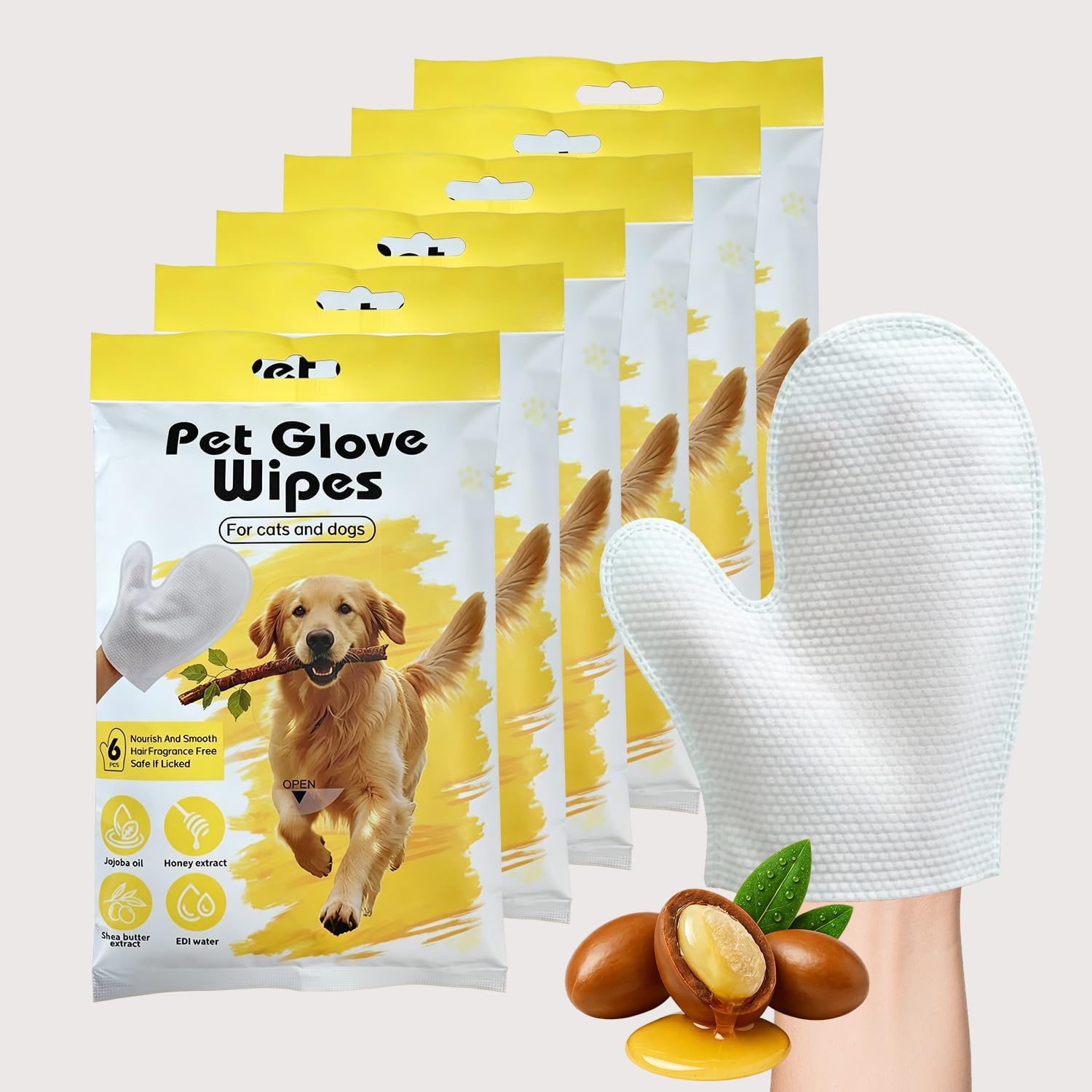 Cleaning Glove Wipes for Dogs & Cats, Hypoallergenic Nourish Fur Pet Grooming Glove Wipes, Pet Rinse Bathing Wipes, Deodorizing & Hypoallergenic Pet Cleaning Gloves for Grooming, Paws, & Body