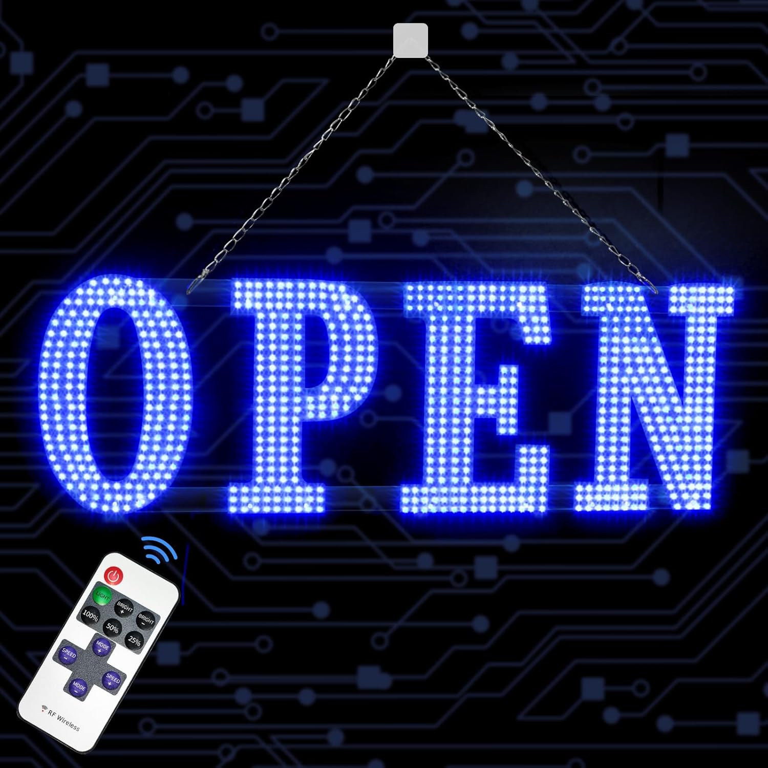 Large LED Open Sign with 13 Modes, 40x14 in – Blue