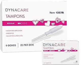 Dynarex Regular Tampons – Bulk Feminine Hygiene Product with Plastic Applicator – 6-Hour Protection – 9 Boxes, 225 Total Tampons