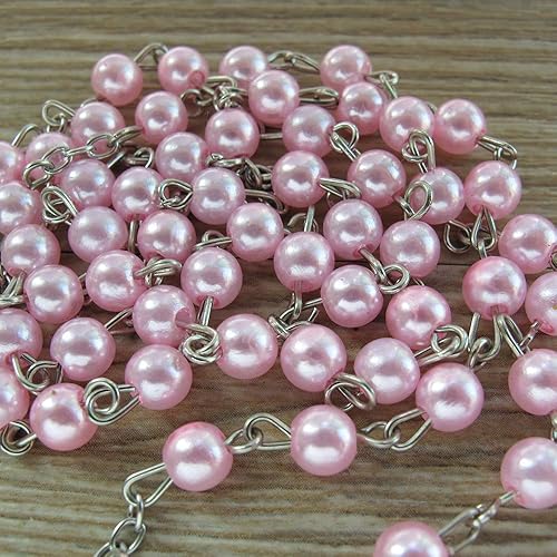 Miniatura 3 de Rosario de primera comunión para niña, 12 piezas, cuentas de perlas rosas de imitación con caja de regalo y bolsa