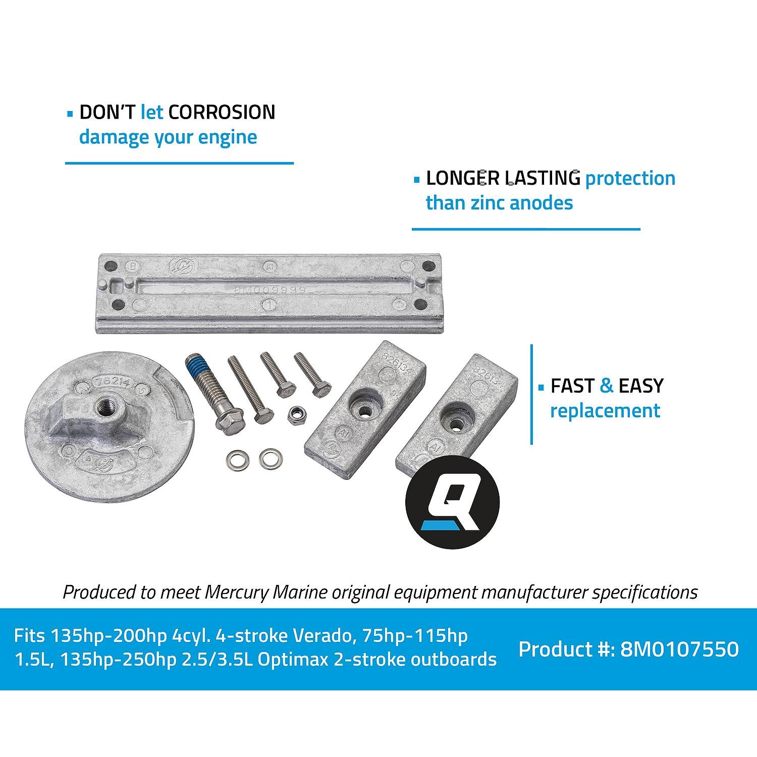 Quicksilver 8m0107550 Kits de elevación, Piezas y Accesorios para Motores de Barcos, No especificado, sin especificar