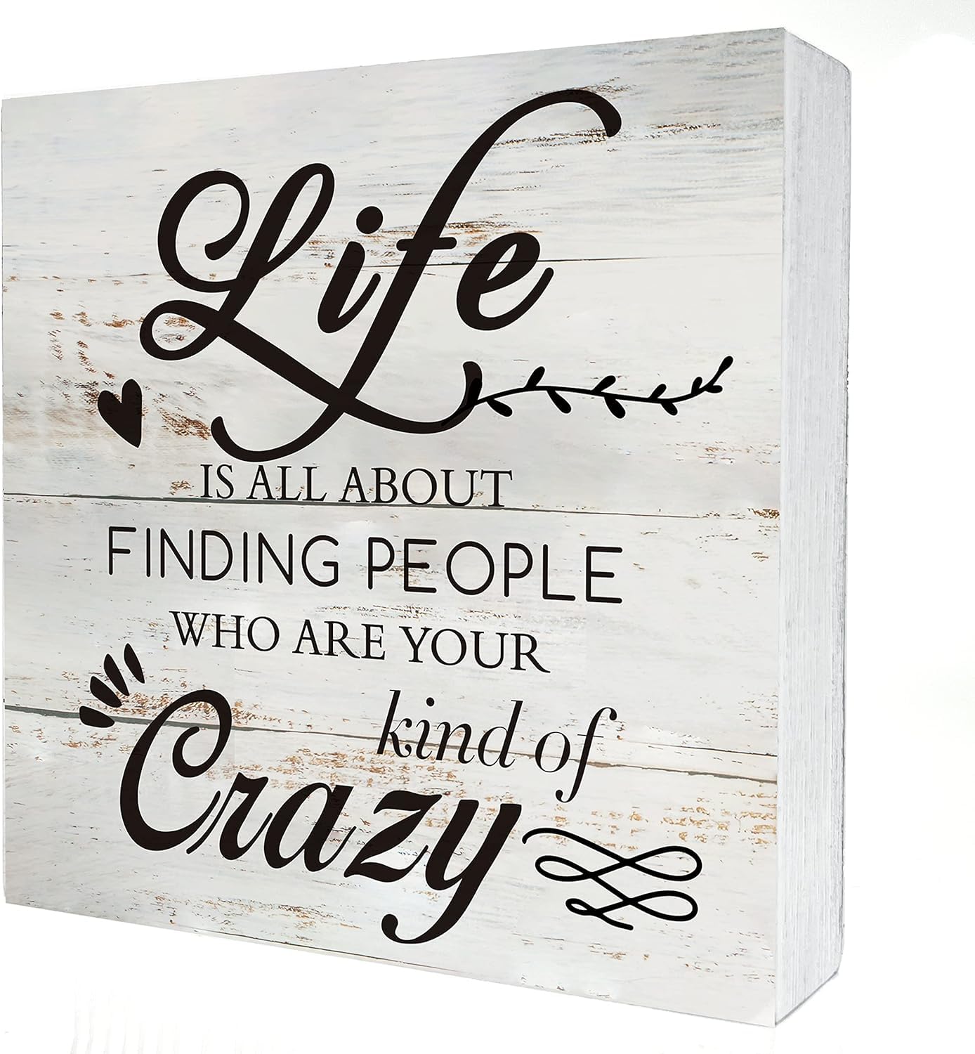 Pibonto Men's Desk Decor Friend Quote Life Is All About Finding People Wooden Box Sign Rustic Friendship Wood Block Plaque Box Sign For Home Living Room Shelf Table Decoration 7X7 Inch
