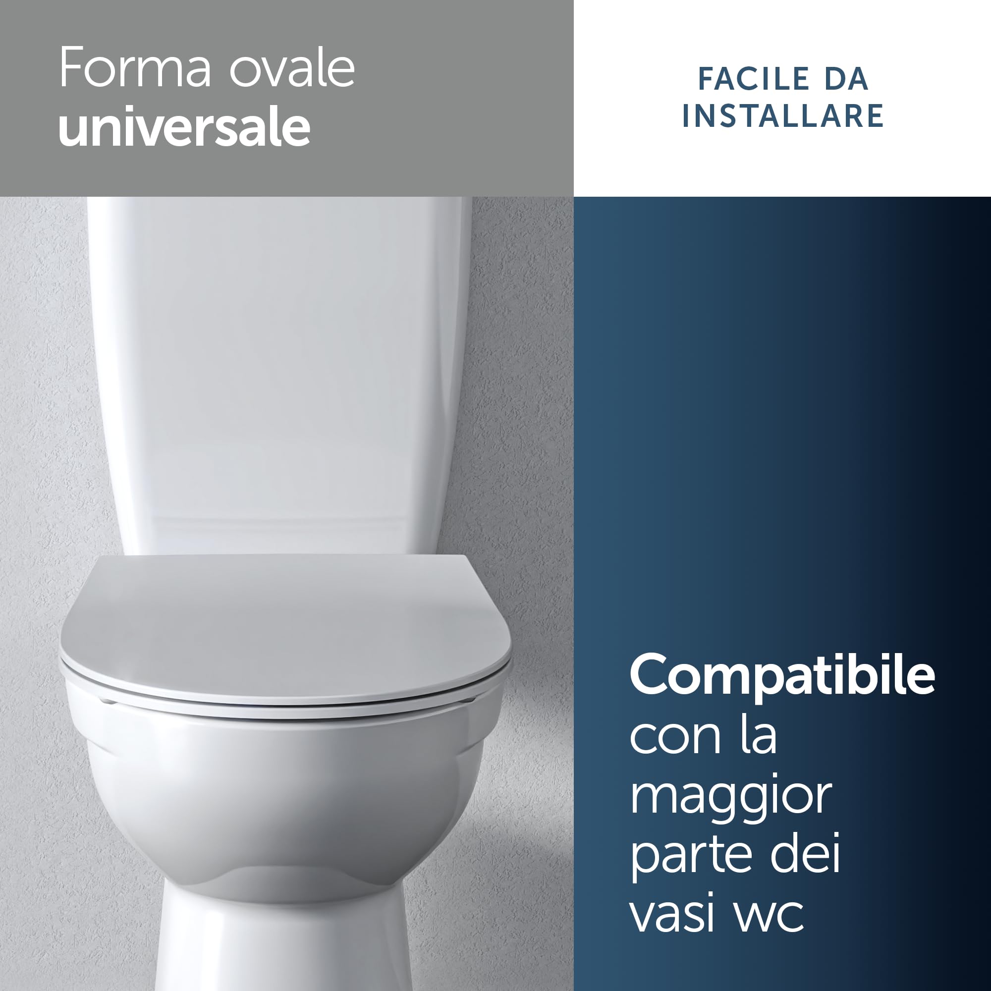 Ideal Standard Tirso Sedile WC universale con meccanismo di chiusura ammortizzata, sedile WC ovale rimovibile per una facile pulizia, antibatterico - Bianco (365x425 mm)