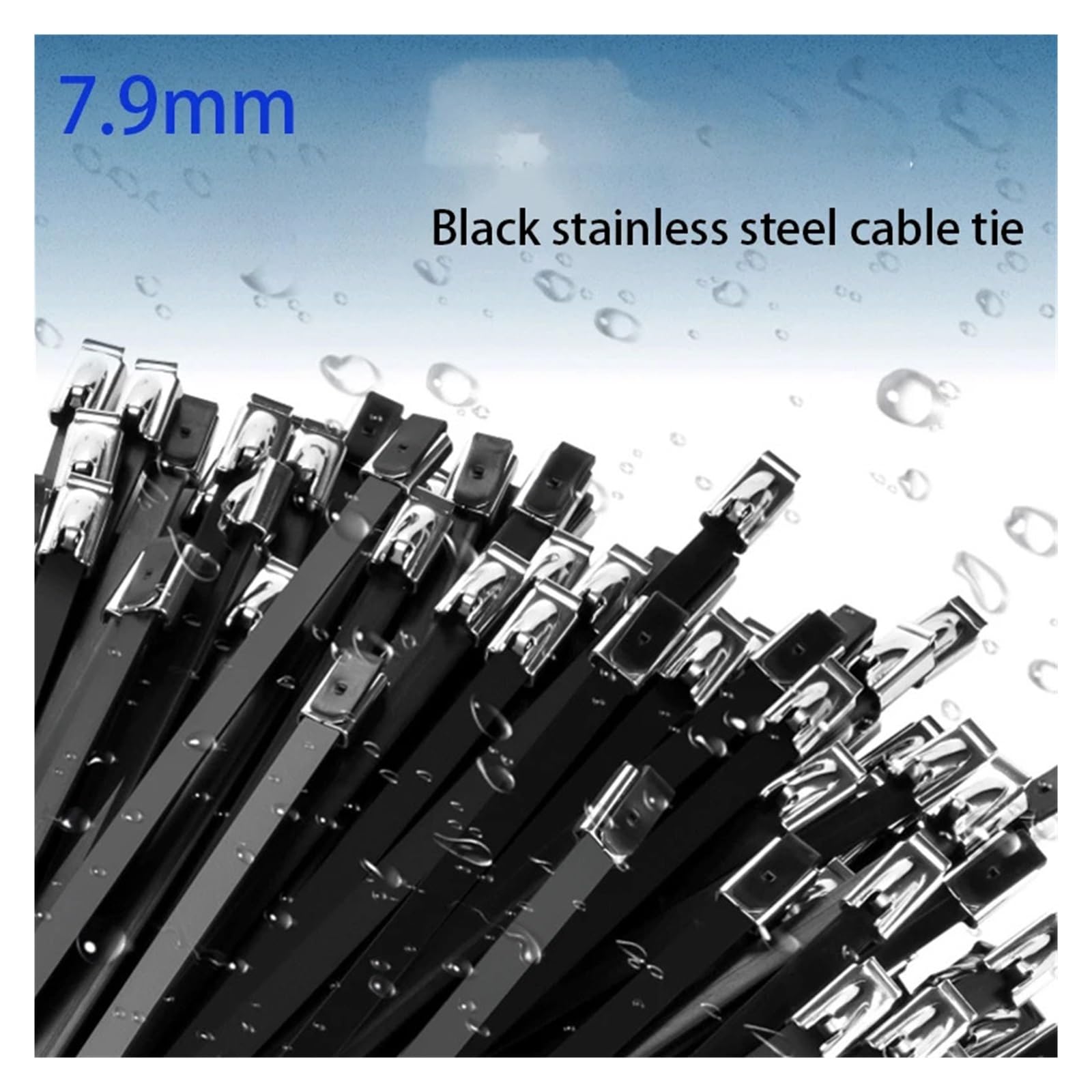 Fascette fermacavi in ​​metallo con rivestimento nero da 50 pezzi 7,9 mm, fascette metalliche di scarico multifunzionali in acciaio inossidabile(7.9x1000mm)