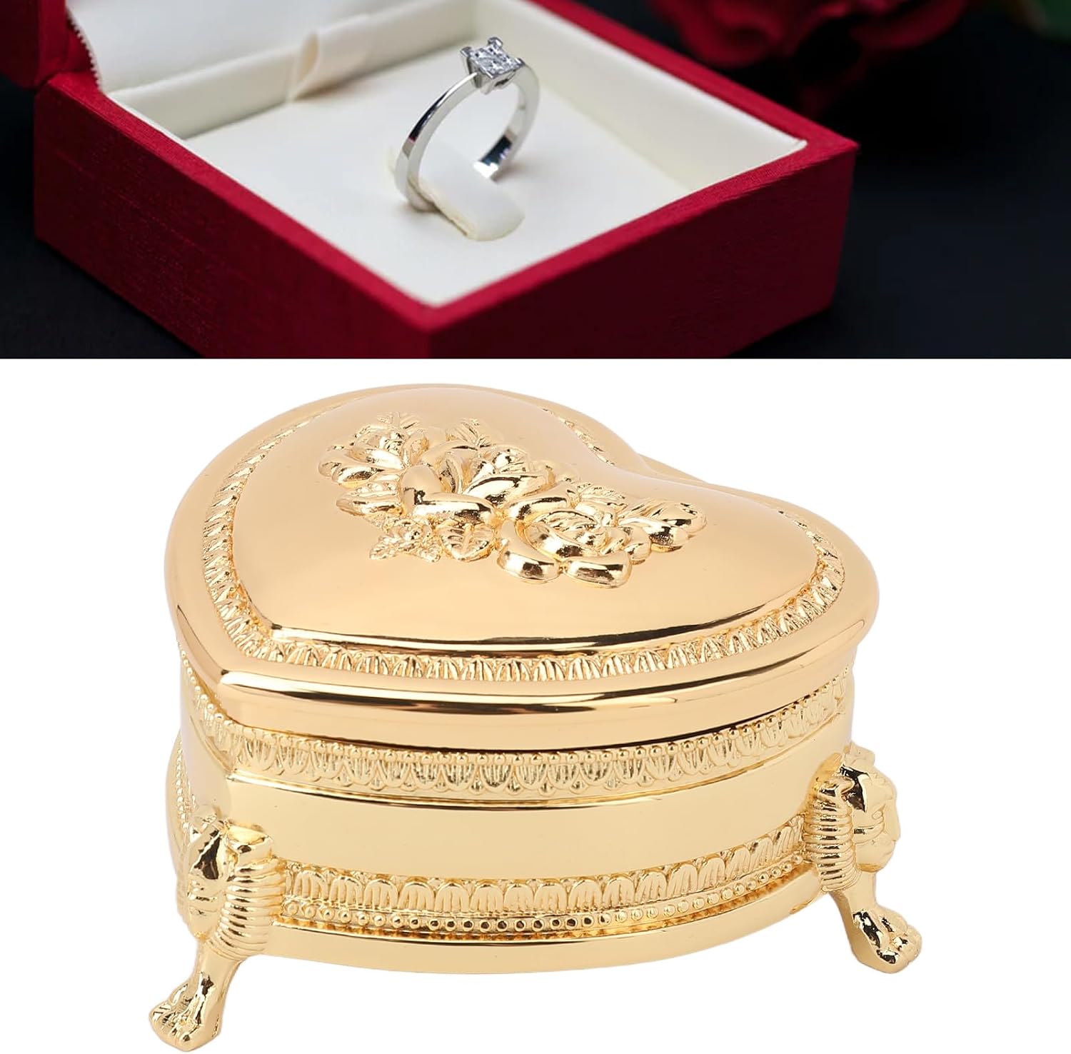 Luqeeg Vintage Heart Shaped Jewelry Box, Small Heart Shape Trinket Organizer Box, Mini Gifts Case Organizer, Storage Ring Earring Trinket Vintage Jewelry Organizer, Metal Treasure Chest, Women Girls image 3