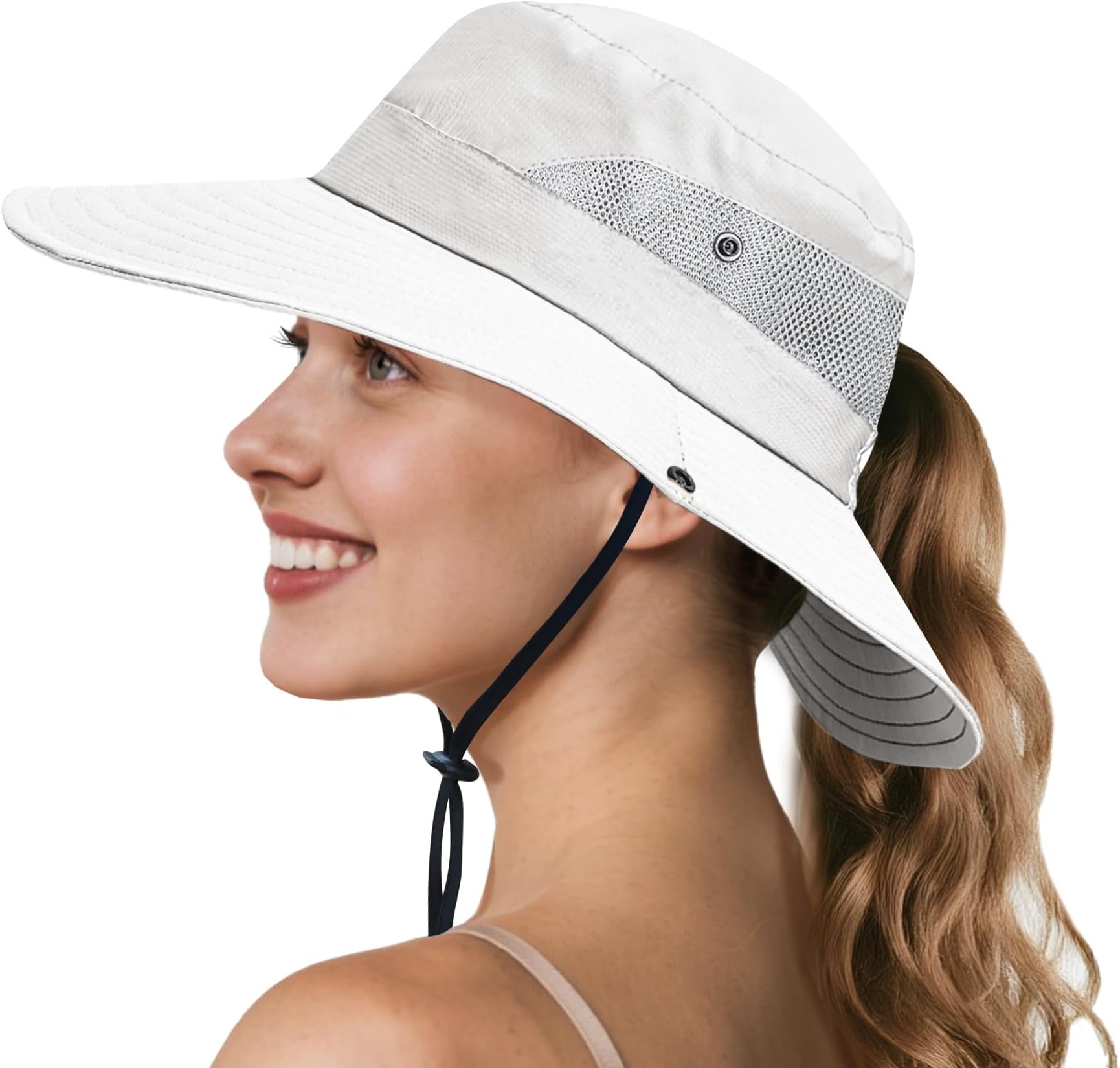 Ponytail Sun Hats for Women UPF 50+ Wide Visor UV Protection Packable Hat for Beach Hiking Gardening