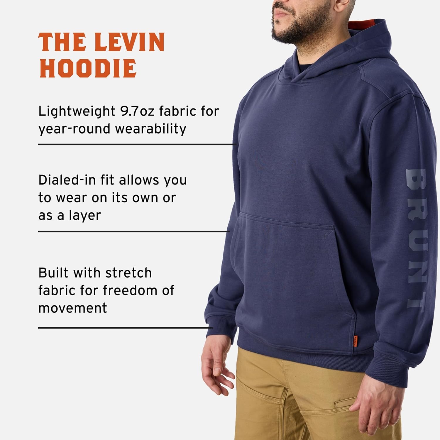 BRUNT Levin Hoodie - Lightweight, All-Season Work Sweatshirt - Hard Hat-Compatible Hood - Oversized Front Pocket
