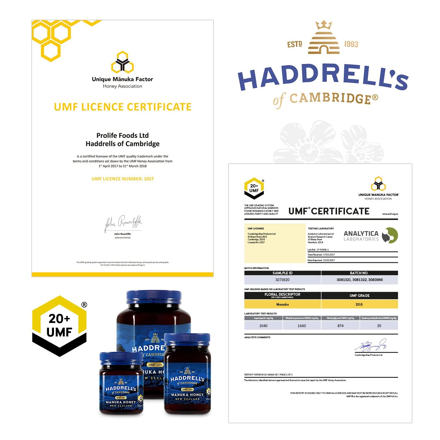Haddrell's of Cambridge | Miel de Manuka MGO 850+ (UMF 20+) | Miel Pur de Nouvelle-Zélande | 250 g