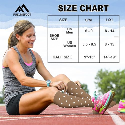 Miniatura 7 de FuelMeFoot 6 pares de calcetines de compresión para mujeres y hombres, 15-20 mmHg, soporte graduado hasta la rodilla, calcetines para enfermeras,