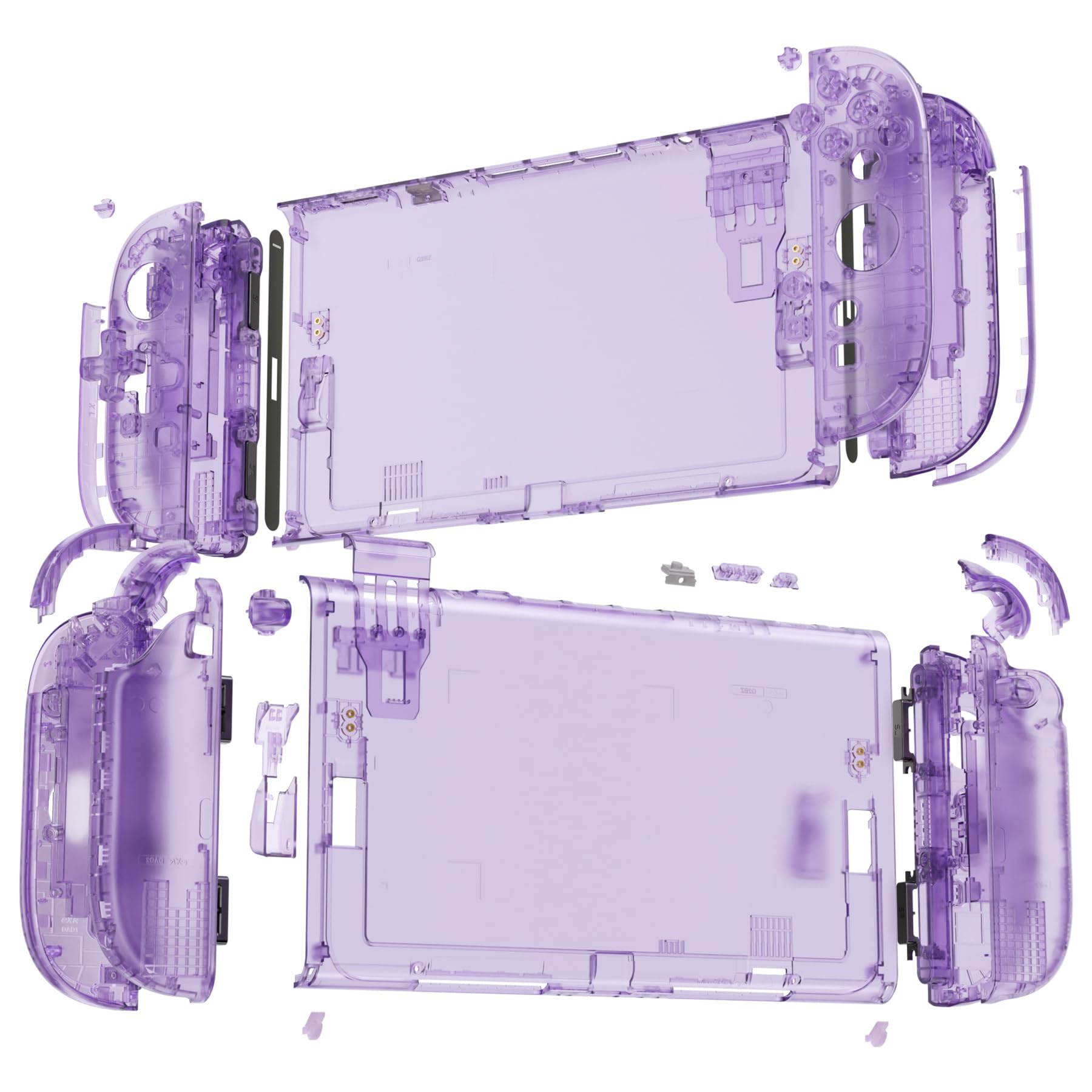 eXtremeRate Cover per Nintendo Switch 2, Custodia Ricambio per Joycon con Set Completo di Tasti, Accessorio per Switch 2, Senza Joycon e Console(Dpad Versione) - Trasparente Viola Atomico