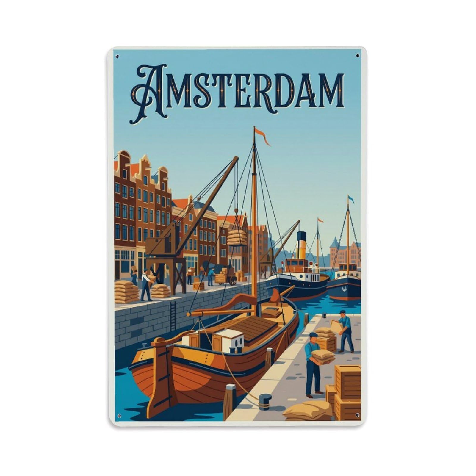 Vintage Travel Wharf Netherlands Dockside Metal Tin Sign Plaque Wall Decor for Cafe, Club Bar, Office, Home Garden Metal Poster 8x12Inch
