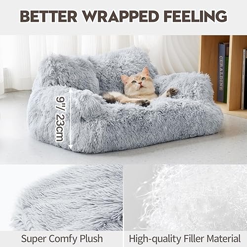 Miniatura 7 de Mewoo Sofá para perros, cama pequeña para perros con funda extraíble lavable, bonito sofá para gatos para mascotas, camas para gatos de interior con