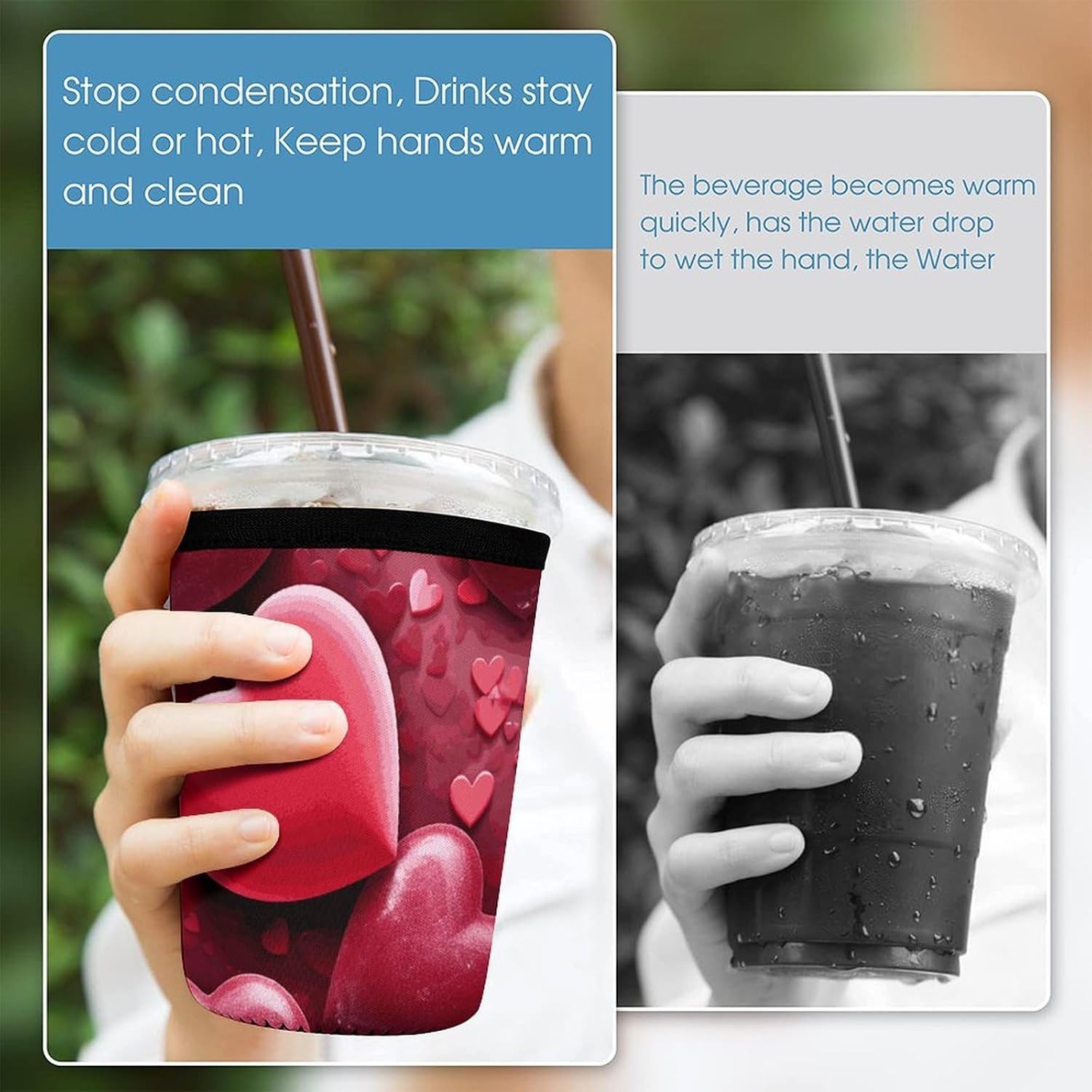 3 Pack Neoprene Cup Sleeves, Stretchy Reusable Drink Cup Cover Universal