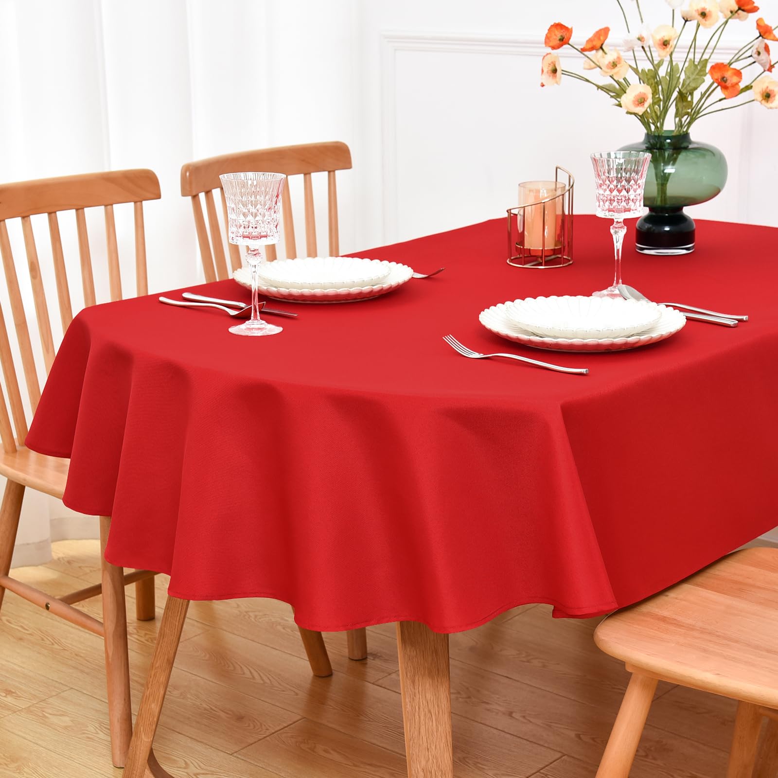 NEWISHER Red Oval Tablecloth - 153x215 cm (60x84 inch) - Heavy Duty Polyester Fabric Tablecloths, Washable Solid Table Cover for Dining, Kitchen, Home Party, Outdoor Indoor Use