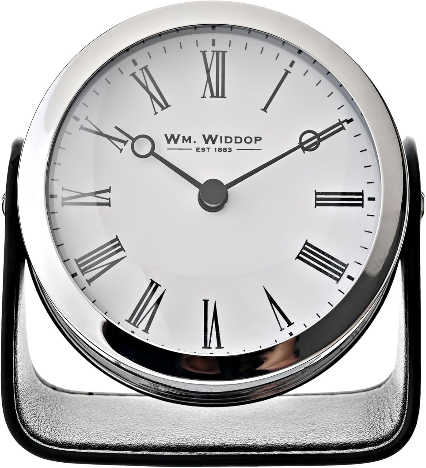 Widdop Silver Mantel Clock on Stand with Roman Numeral Dial