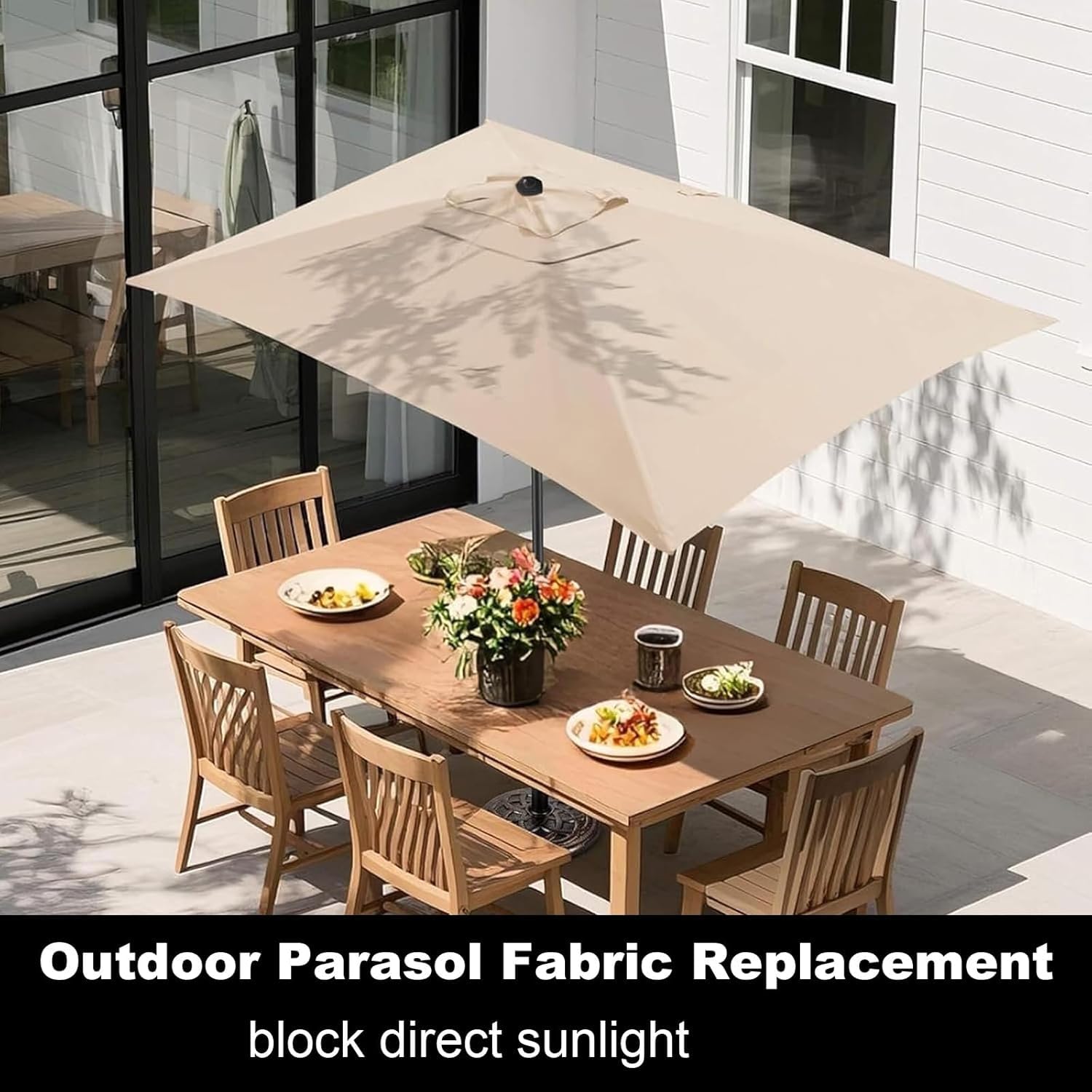 Generico Esterni Da Giardino Telo Di Ricambio Per Ombrellone, 2x2m 3x2m 3x3m 6 Stecche, Rettangolo Piazza Telo Di Ricambio Per Ombrellone Da Esterno, Copertura Per Terrazza Giardino (Beige, 3x2m)