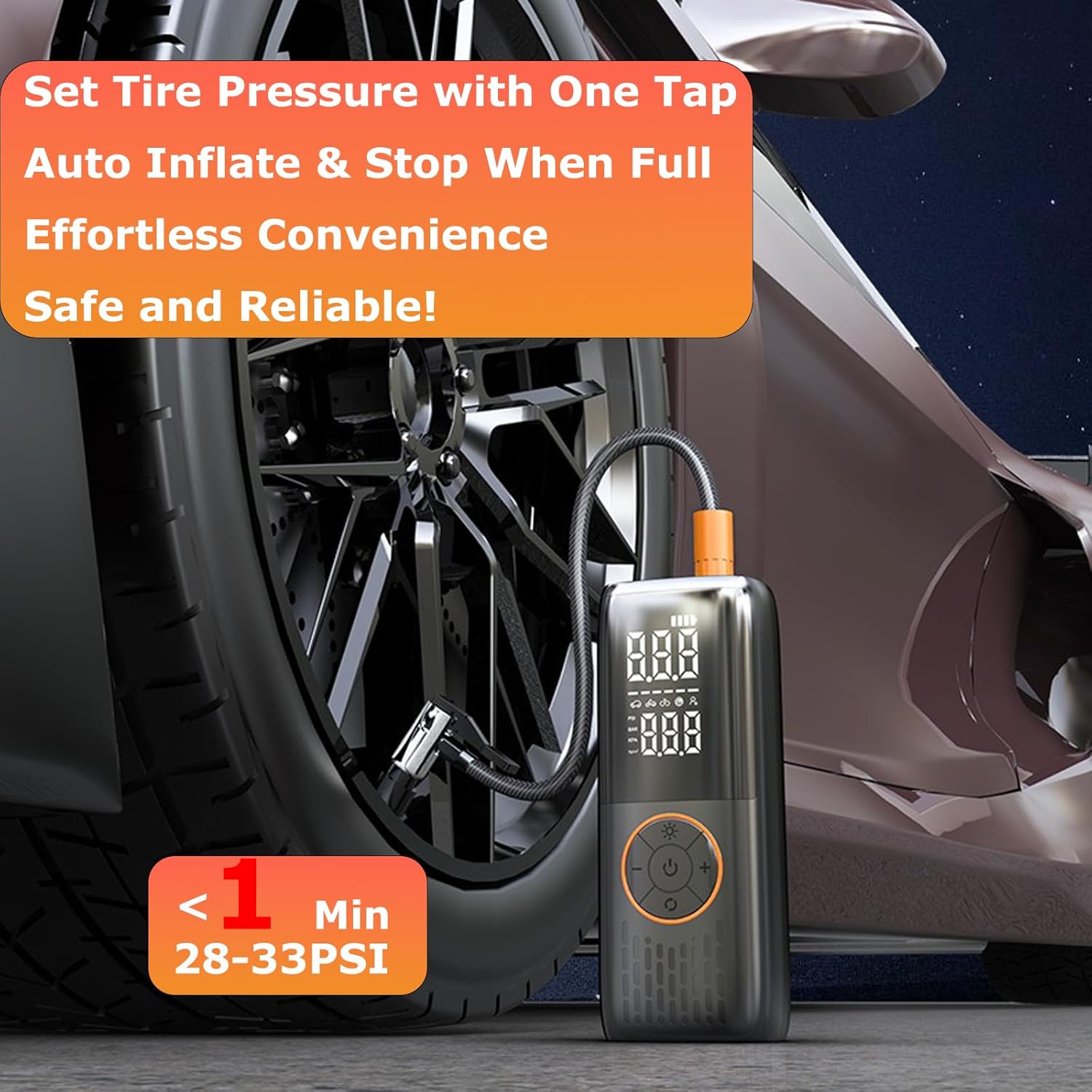 Cordless Tire Inflator Portable Air Compressor - 150PSI 2X Faster Inflation with Digital Pressure Gauge, Auto Shut-Off & LED Light - Dual Power Air Pump for Car, Motorcycle, Bike, Balls