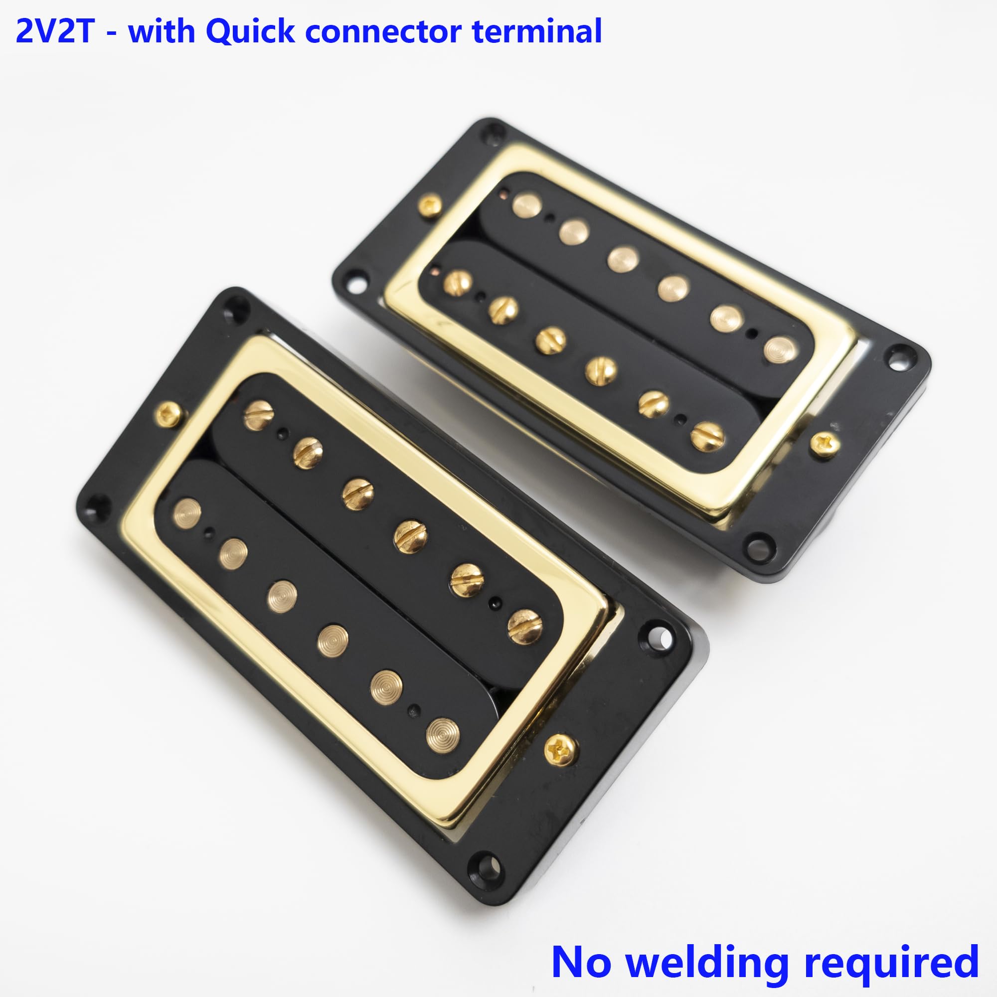 Przetwornicy ProBucker Alnico 2 Humbucker do gitar Gibson Les Paul, przetwornicy pod gryf i pod mostek z 4-rdzeniowymi terminalami Quick Connect, kabel 2V2T, ulepszenie Push Pull (Czarno-złote)