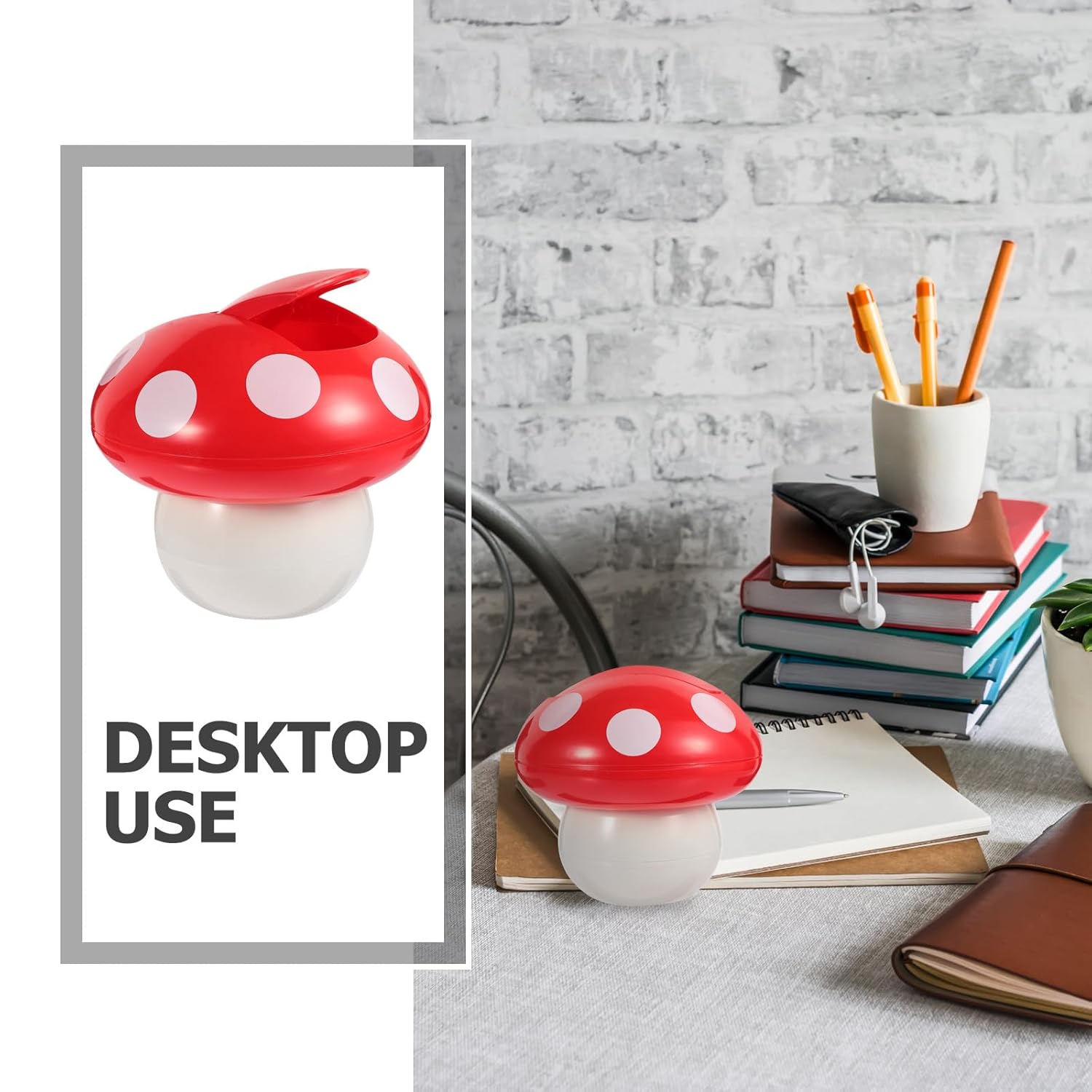 DOITOOL Decorative Mushroom Desktop Trash Can Small Tabletop Waste Storage Container Red and White Mini Office Rubbish Bin for Desk Organization