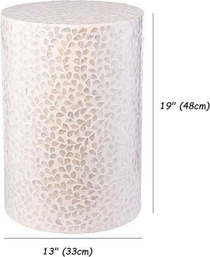 Miniatura 10 de PEMAR Mesa auxiliar de tambor cilíndrico de nácar Capiz Concha, Taburete de tambor, mesa auxiliar de café, mesita de noche redonda y taburete de