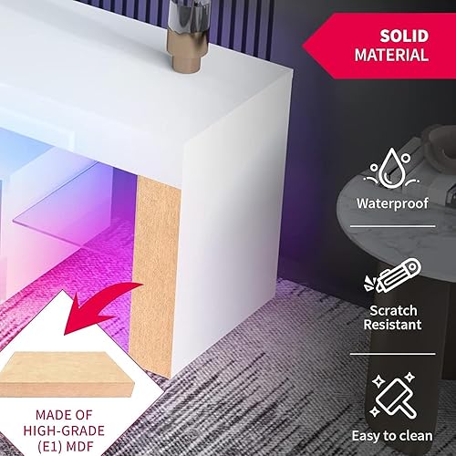 Miniatura 7 de HOUAGI Soporte de TV LED para TV de hasta 75 pulgadas, moderno centro de entretenimiento de alto brillo con estante abierto, mesa consola de soporte