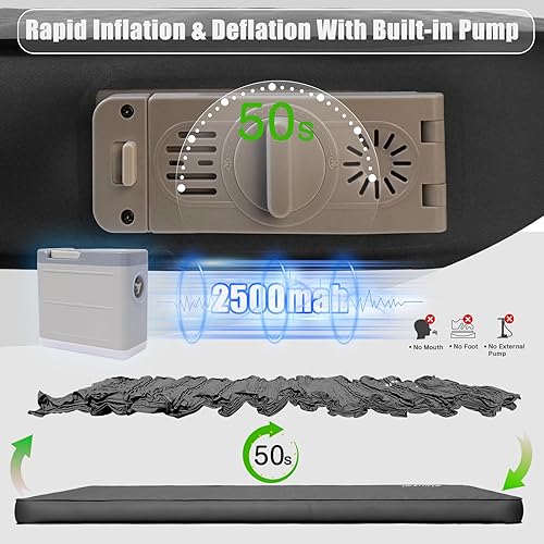 Miniatura 3 de Colchoneta de dormir autoinflable para campamento, colchón de espuma viscoelástica extra gruesa de 4 pulgadas con bomba eléctrica, infla y desinfla