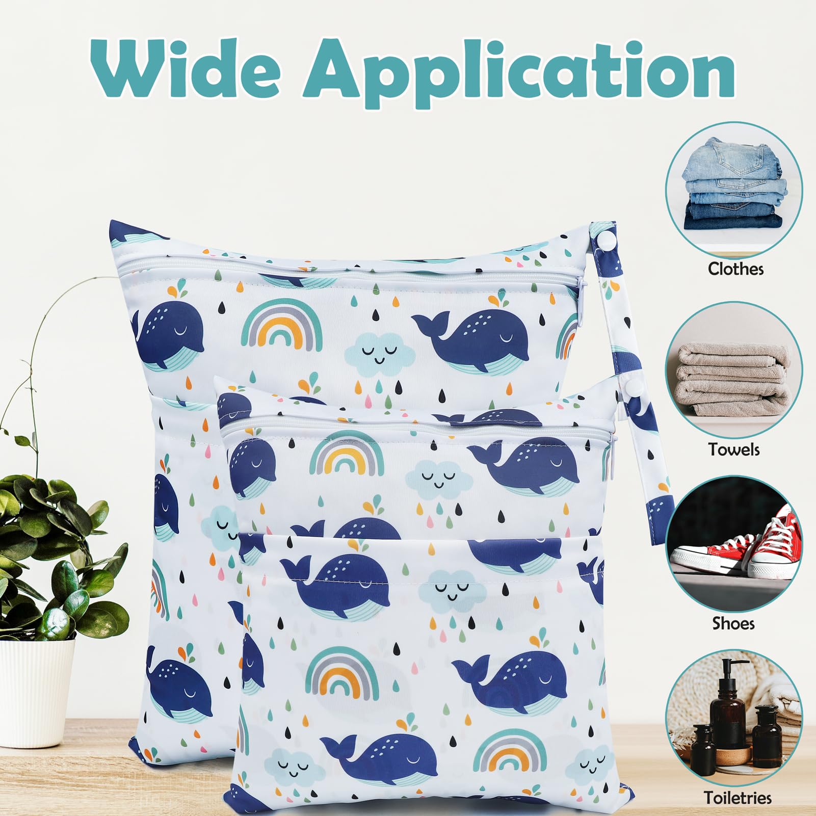 Borsa per Pannolini Lavabile Impermeabile 2 Pcs Wetbags Doppia Cerniera Balena Bianca