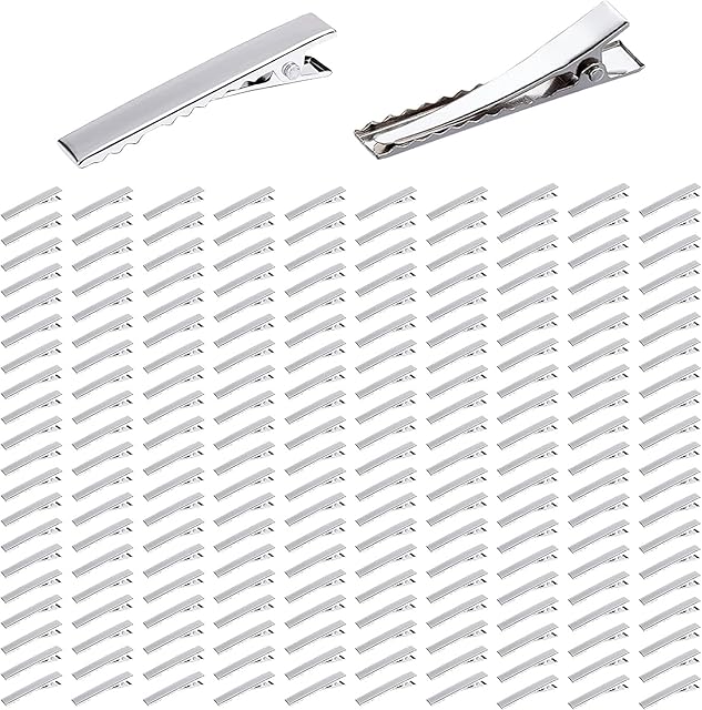 200 Pack 45mm Silver Metal Alligator Hair Clips Single Prong Curl Duckbill Section Clips Alligator Barrettes with Teeth Hairclips Hair Bow Craft DIY Accessories for Girls