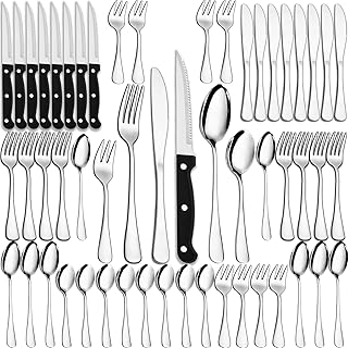 48-teiliges Edelstahl-Besteckset mit Steakmessern für 8 Personen - Inkl. Messer, Gabeln, Löffel, Teelöffel, Kuchengabeln & Steakmesser