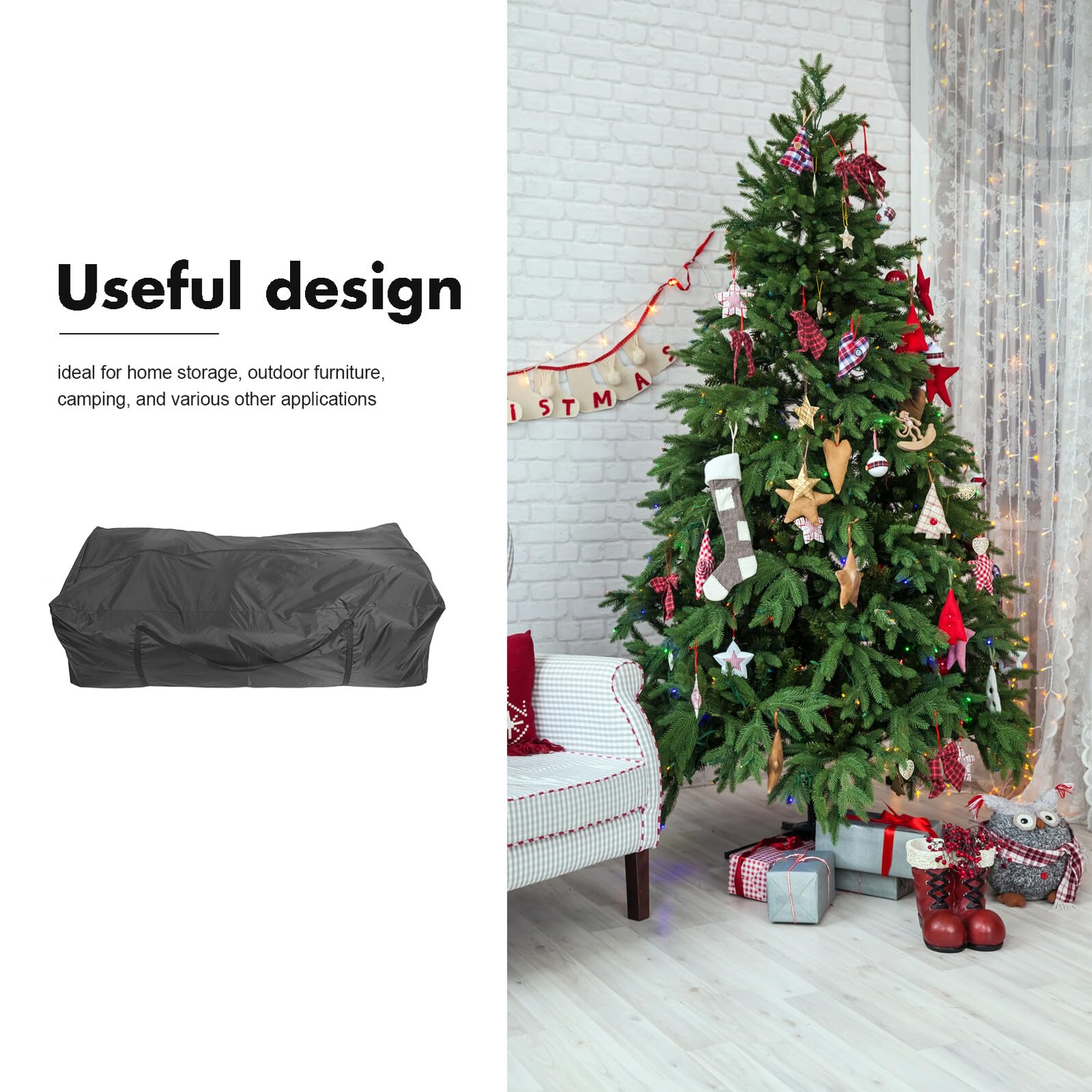SHINEOFI Borsa Portaoggetti per Albero di Natale Oxford 420D Nero 173X76X51 CM con Manici e Cerniera Pieghevole Ampia Capacità per Materassi Cuscini e Mobili da Esterno per Riporre e