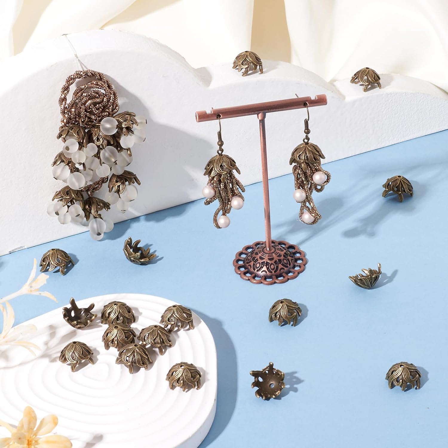 Elecrelive 50Pcs Alloy Flower Bead Caps Antique Bronze Hollow End Caps image 3