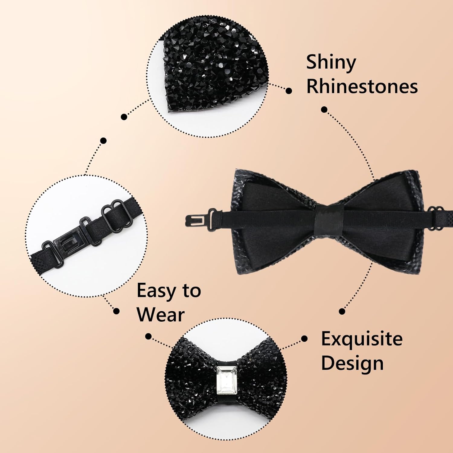 Rhinestone Bow Tie for Men Pre-tied Adjustable Bowtie, Sparkly Men's Bow Ties for Wedding Party Banquet Prom - Image 4