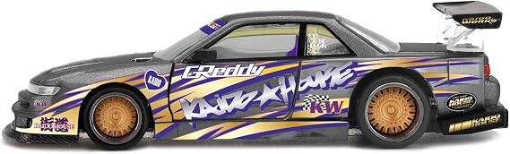 MINI GT S13-R Kaido Drift V1 RHD (Jun Imai tarafından tasarlandı) Gri Metalik Grafikli Kaido Evi Özel 1/64 Diecast Model Araba KHMG235