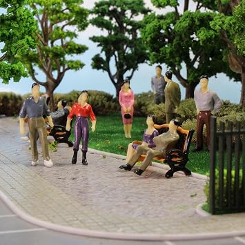 100PCS Model Trains Architectural 1:50 O Scale Painted Figures O Gauge Sitting and Standing People for Miniature Scenes