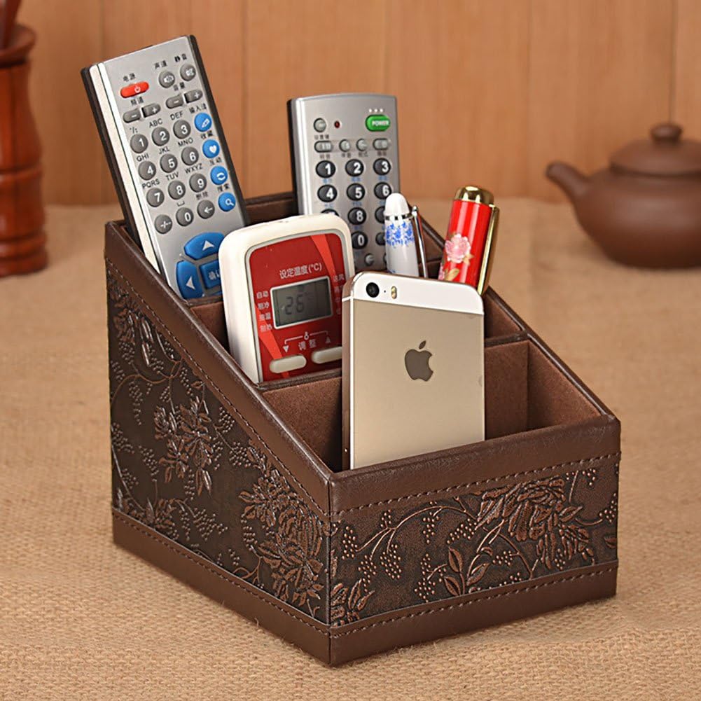 Polkar 3 Slot Compartments Multifunctional PU Leather Remote Control/Controller TV Guide/Mail/CD Organizer/Caddy/Holder (Retro Flower)