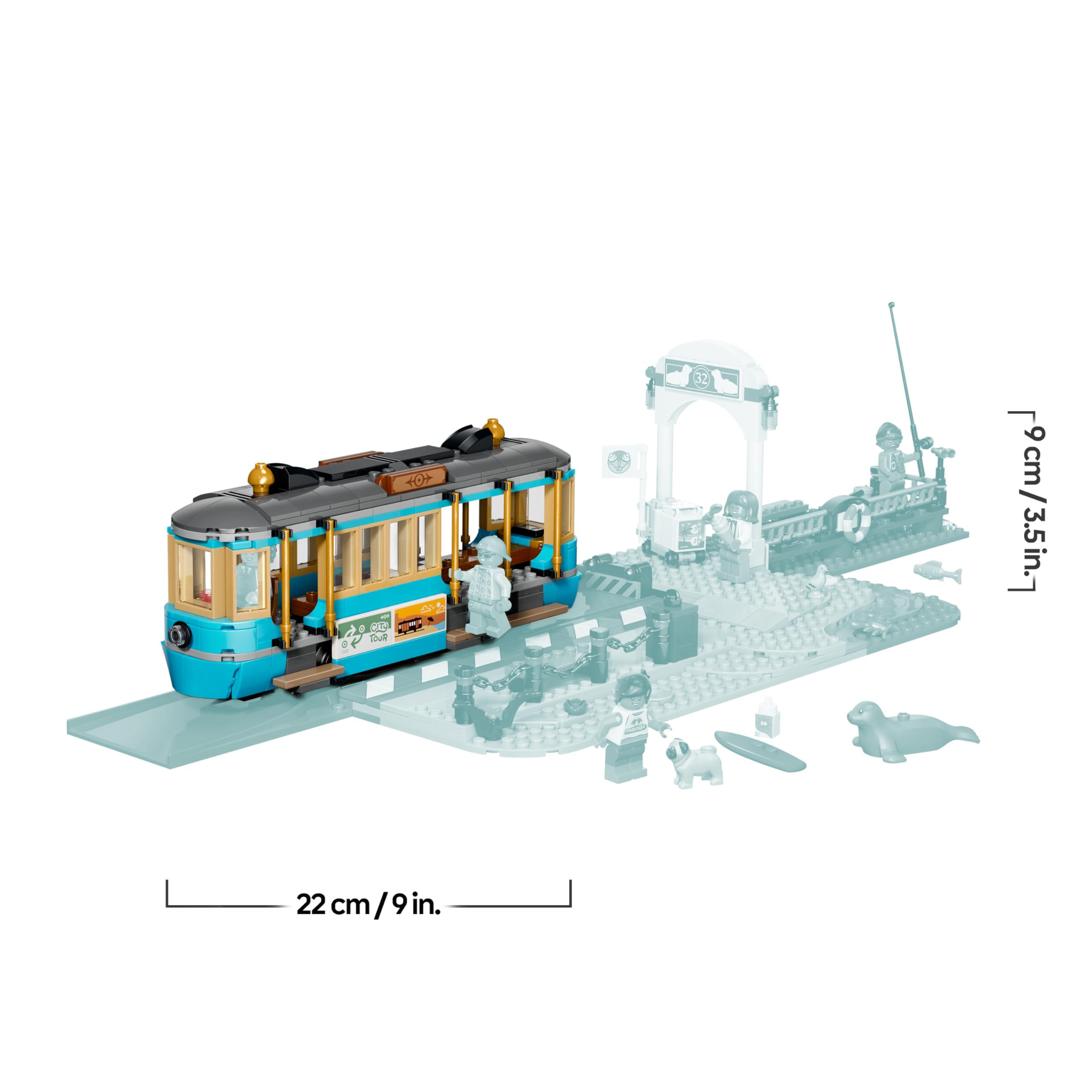 LEGO City Klassische Strandstraßenbahn Spielzeug - Modellbau mit Schienenstrecke, Straßenszene, 5 Minifiguren und 5 Tierfiguren - Geburtstagsgeschenk für Jungen ab 7 Jahren - 60506