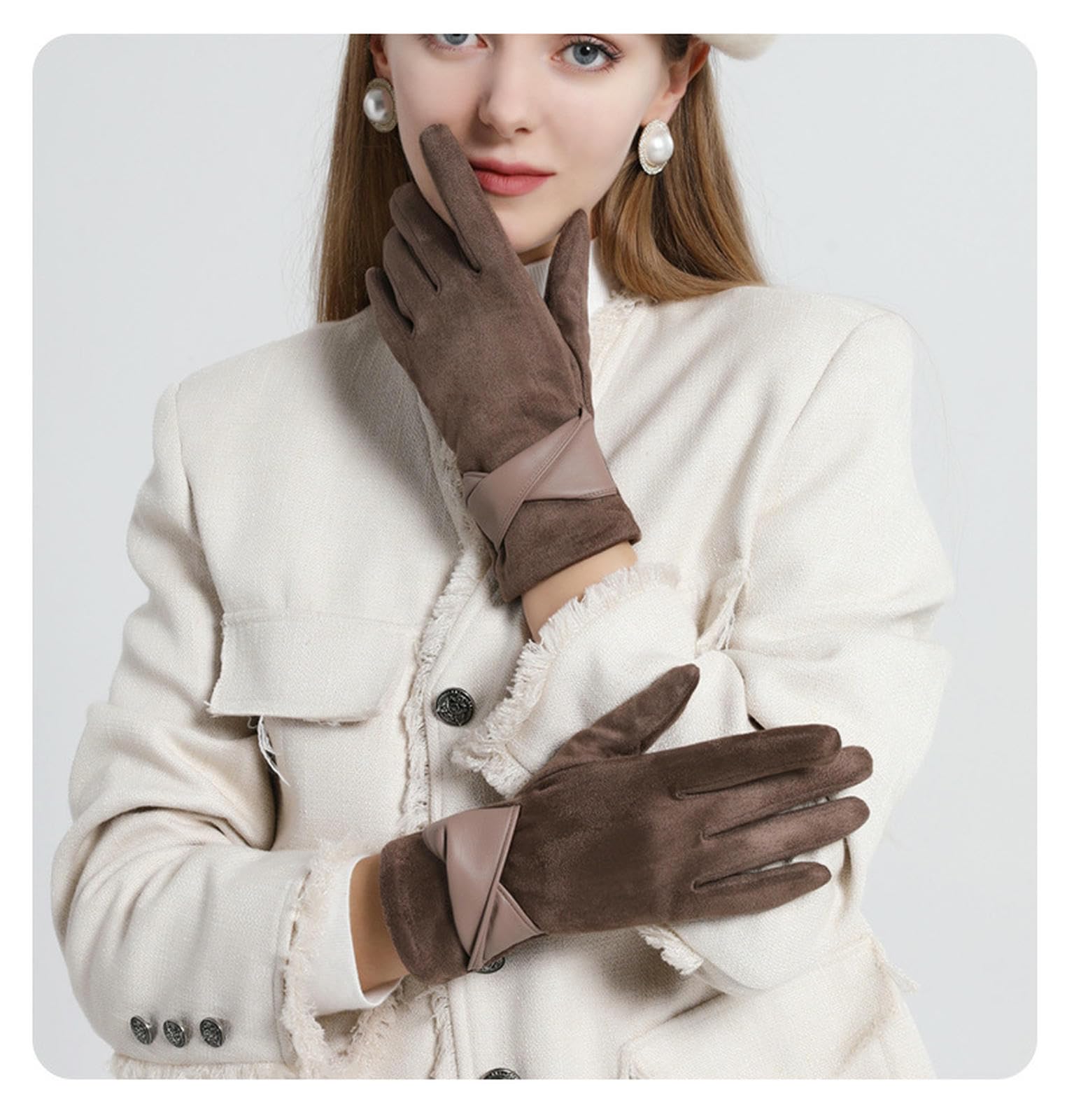 Damen-Winterhandschuhe aus Hirschleder mit warmem Fleecefutter für mehr Komfort (Universalcode Rotbraun)