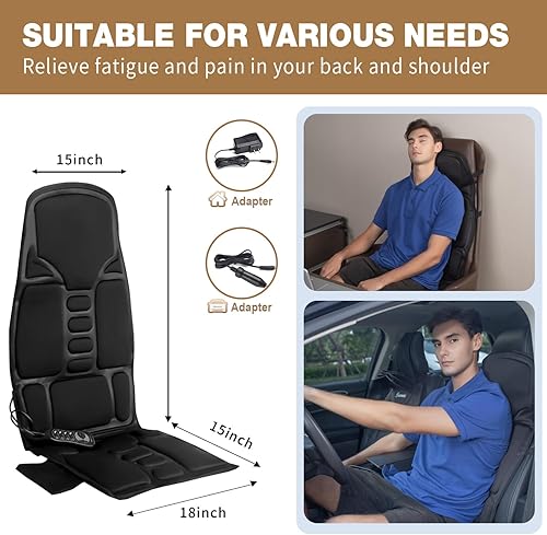 Miniatura 4 de Massage Seat Cushion - Back Massager with Heat, Massage Chair Pad for Home Office, Memory Foam Support Pad in Neck and Lumbar, Chair Massager with