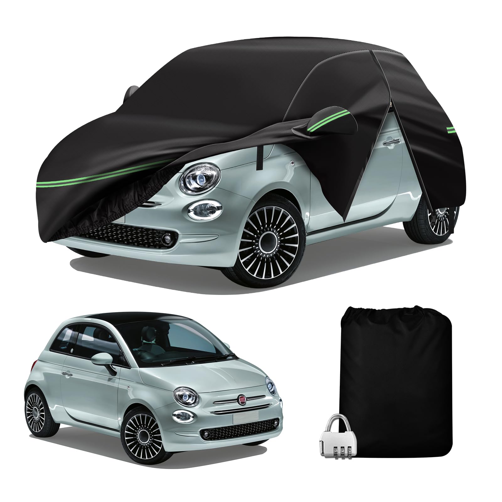 MaxAwe Pokrowiec samochodowy wodoodporny do FIAT 500/500C/500E/Abarth 2007-2024, 210D, z zamkiem błyskawicznym
