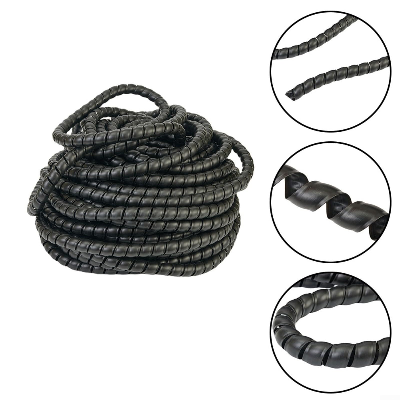 Manguera protectora de alambre en espiral de 20 mm - Tubo de gestión de cables PP de 25 m para cables eléctricos, manguera hidráulica y organización de oficina o taller, color negro