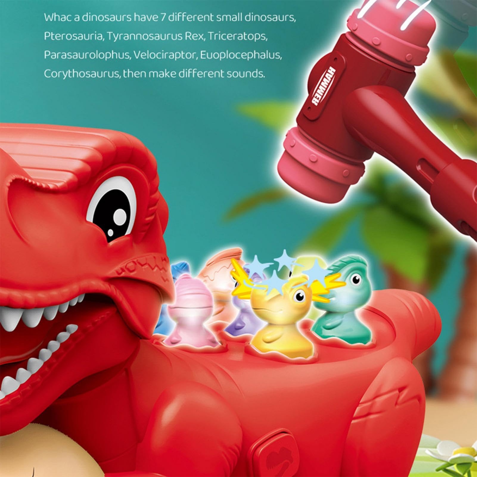 Hammer Spielzeug für Schlagspiel – interaktives Lernspielzeug Dinosaurier mit Sound und Licht, lustiges Feinmotorik-Spiel mit Hammer, Spielzeug für die frühe Entwicklung