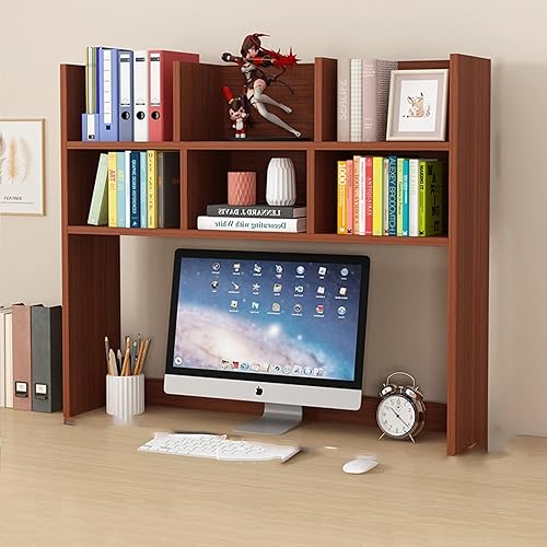 Estantería pequeña de escritorio – 2 niveles de madera maciza, estantes de almacenamiento domésticos de gran capacidad, estantería simple para